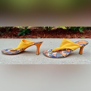 Vintage Rouge Orange Thong Heels Sandals Size 10 Y2K Kitten Heel Retro Art Print